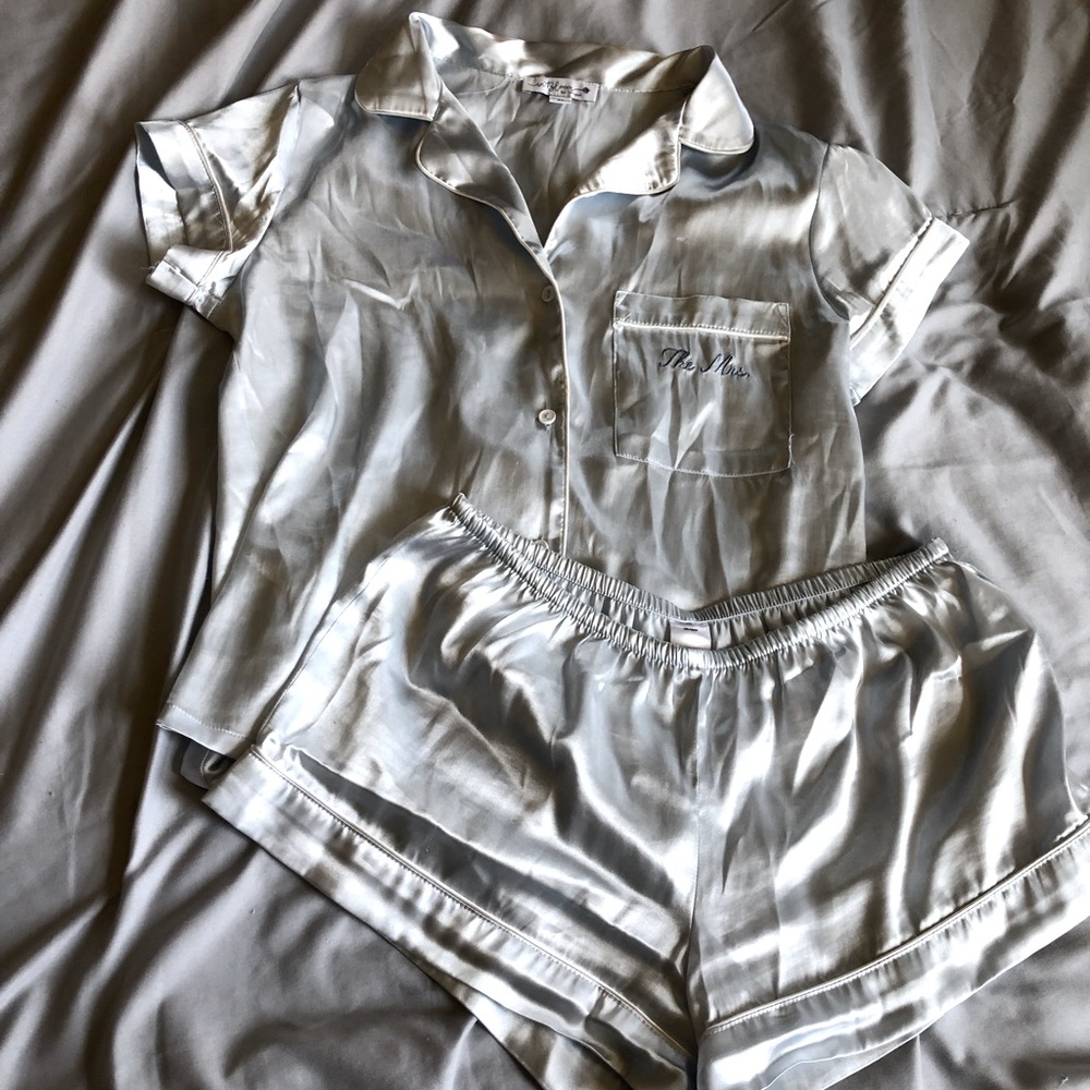 Light Blue Silk Bridal Mrs. Pajama Set (Size S)